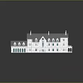 European Style Detached Villa With Gray Roof White Exterior Multiple Windows And Balcony