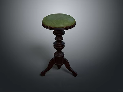 Elegant Single Chair with Green Cushion and Dark Wooden Carved Base 3d model
