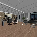 Modern Office Interior Design With Wooden Flooring Bookshelves Sofa And Office Chairs