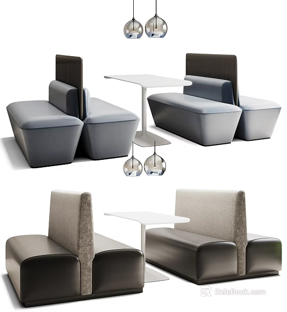 Modern Public Seating With Upholstered Seats High Backrests And Side Tables 3d model