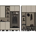 Functional Shoe Cabinet Design With Hanging Space Storage Drawers And Decorative Mirror 3d model