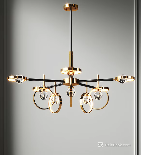 Elegant Modern Chandelier With Gold Black Metal Frame And Crystal Pendants 3d model 