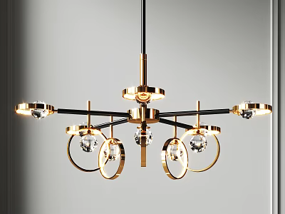 Elegant Modern Chandelier With Gold Black Metal Frame And Crystal Pendants 3d model