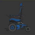 Blue Electric Wheelchair With Backrest Armrests Control Panel Wheels And Footrests On Gray Background