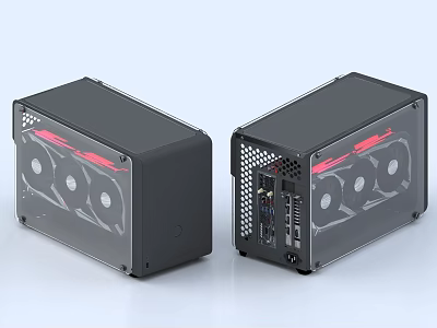 Sleek Black PC Cases With Transparent Side Panels Red Cooling Fans And Visible Components 3d model