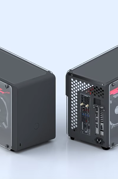 Sleek Black PC Cases With Transparent Side Panels Red Cooling Fans And Visible Components 3d model
