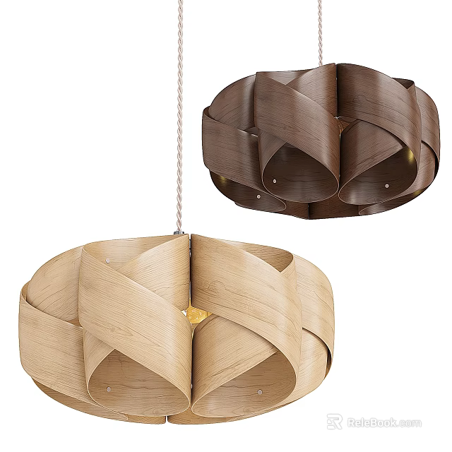 Brown And Beige Woven Wooden Chandelier With Intricate Circular Design 3d model 