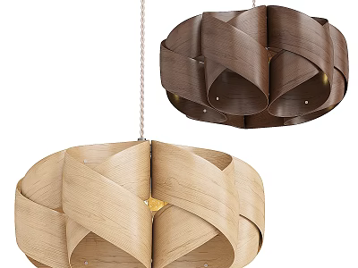 Brown And Beige Woven Wooden Chandelier With Intricate Circular Design 3d model