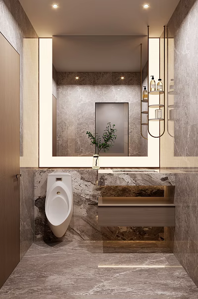 Modern Luxury Bathroom Design With Premium Marble Surfaces Backlit Vanity Mirror And Minimalist Decorations 3d model