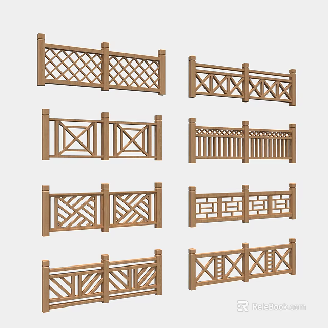 Wooden Fences with Various Lattice Patterns and Decorative Designs for Garden Use 3d model