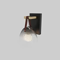 Modern Black And Gold Wall Lamp With Striped Glass Shade And Leather Strap