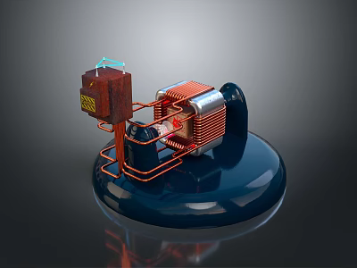 Computer Internal Mechanical Structure With Red Coils Blue Base And Heat Sink Components 3d model