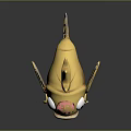 Golden Fish Figurine With Crown Like Decoration Big Eyes Open Mouth And Decorative Wings