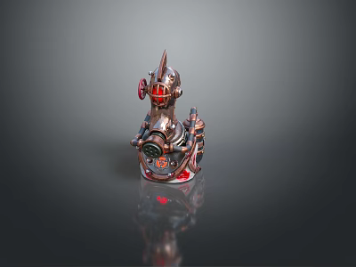 Metallic Knight Chess Piece With Red Accents On Black Smooth Surface And Gray Gradient Background 3d model
