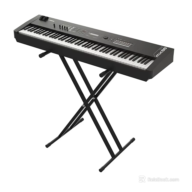 Professional Electronic Keyboard With Full Size Piano Keys On Black X Style Stand 3d model