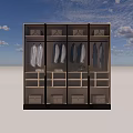 Modern Wardrobe Interior with Glass Doors Hanging Clothes Shelves and Drawers