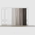 Modern Textured Curtains in White Gray Dark Brown with Window Wall 3d model