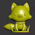 Cute Fox Creature Character 3D Model Figurine With Green Grass Base And Adorable Design