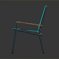 Modern Blue Armchair With Colorful Polka Dots Wooden Armrests And Metal Frame