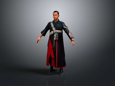 Traditional Inspired Costume Design With Black Robe Red Hem Cross Straps And Boots 3d model