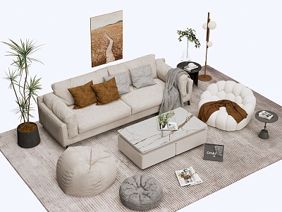 Modern sofa coffee table combination multi-person sofa living room combination 3d model