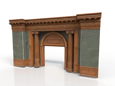 Classical Wooden Doorway Decoration With Carved Details Green Panels And Columns 3d model