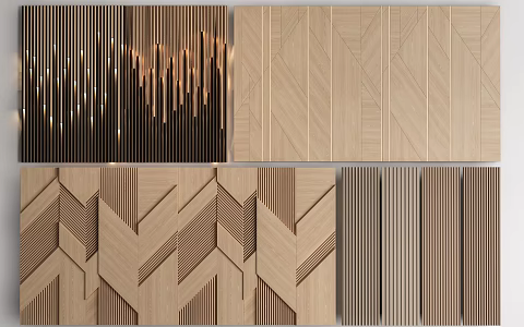 Modern wood veneer wall panel wood grain board 3d model