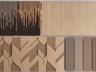 Modern wood veneer wall panel wood grain board 3d model