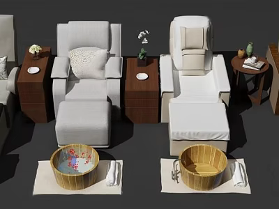Comfortable Massage Chair With Side Table Vase Foot Basin Flower Petals Towels And Slippers 3d model