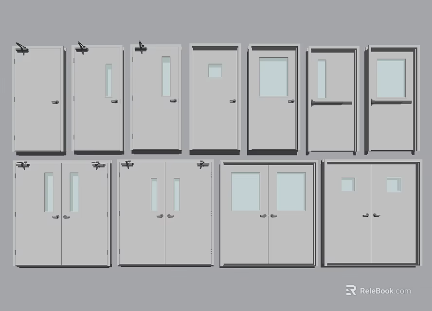 Various Interior Door Types Including Single Double With Small Window Designs 3d model 