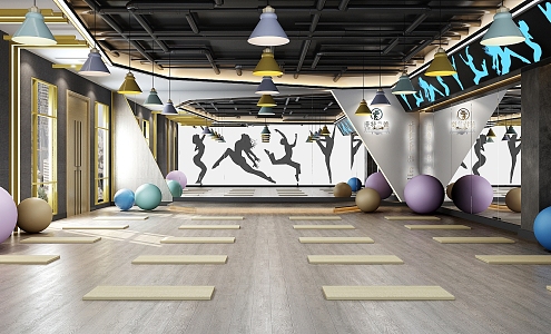 Modern Yoga Studio Gym Fitness Area 3d model