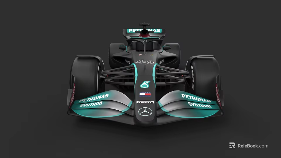 Mercedes Formula 1 Car With Petronas Logo Black Teal Aerodynamic Front Wing Design 3d model 