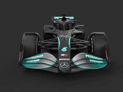 Mercedes Formula 1 Car With Petronas Logo Black Teal Aerodynamic Front Wing Design 3d model