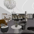 Luxurious Jewelry Store Interior Design With Glass Display Cases Chandelier And Decorative Plants