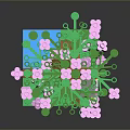 Lego Tree With Green Leaves Pink Flowers And A Small Figure Sitting Under It