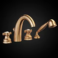 Golden Bathroom Faucet With Widespread Handles Handheld Sprayer And Control Knobs 3d model