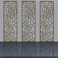Three Golden Hinged Doors With Intricate Hollow Patterns And Reflective Floor 3d model