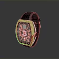 Luxury Wristwatch With Black Leather Strap Square Dial Diamond And Gold Accents