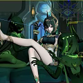 Elegant Woman In Elaborate Green Ornamental Outfit With Fantasy Background Details