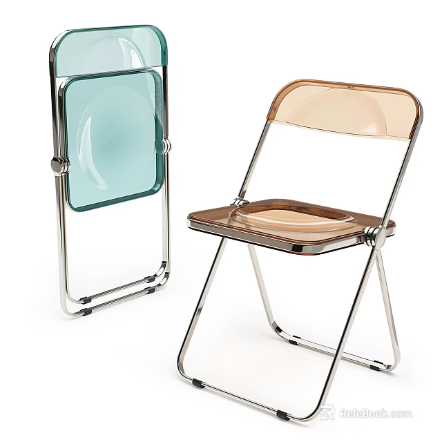 Stylish Transparent Acrylic Folding Leisure Chair With Polished Chrome Metal Frame For Modern Home Decor 3d model 