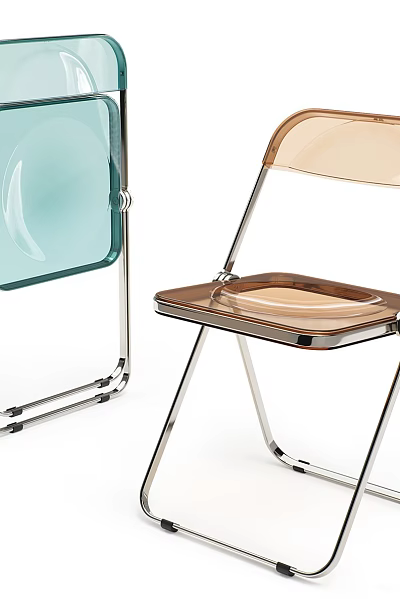 Stylish Transparent Acrylic Folding Leisure Chair With Polished Chrome Metal Frame For Modern Home Decor 3d model
