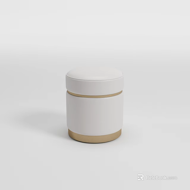 Modern Stylish Stool With White Upholstered Seat And Gold Base Trim Design 3d model 