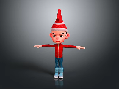 Man in Red Pointed Hat Red Zip Up Jacket Blue Pants White Shoes Arms Outstretched 3d model