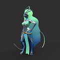 Mythical Blue Green Game Movie Character With Long Dress And Decorative Tails