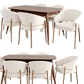 Modern Dining Table Set With Beige Upholstered Chairs And Golden Legs 3d model