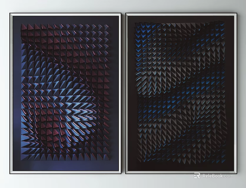 Two Abstract Geometric Wall Art Pieces With Textured Patterns And Red Blue Black Tones 3d model