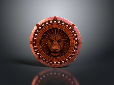 Round Bronze Shield With Lion Head Carving And Ornate Studded Edge Design 3d model
