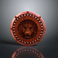 Round Bronze Shield With Lion Head Carving And Ornate Studded Edge Design