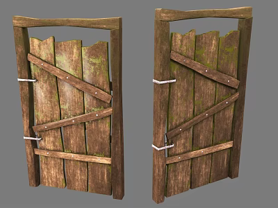 Vintage Wooden Hinged Door Design With Cross Strips And Metal Bindings 3d model
