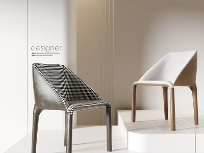 Elegant Modern Designer Leisure Chairs With Black White Checkerboard And Light Upholstery Wooden Legs 3d model
